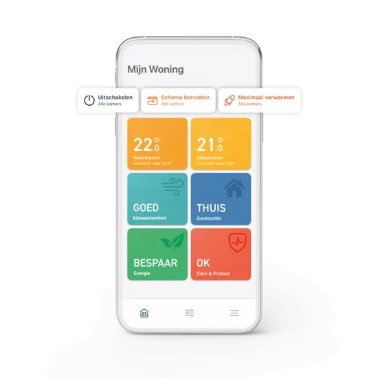 Slimme thermostaatknop en telefoon