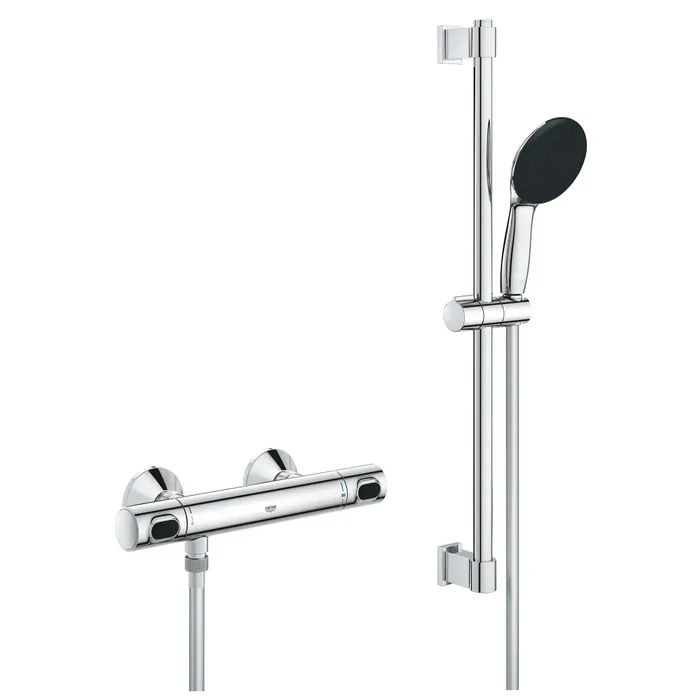 Grohe thermostaatkraan, douchestang, doucheslang en waterbesparende douchekop