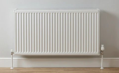 Radiator met aanvoerleiding en retourleiding